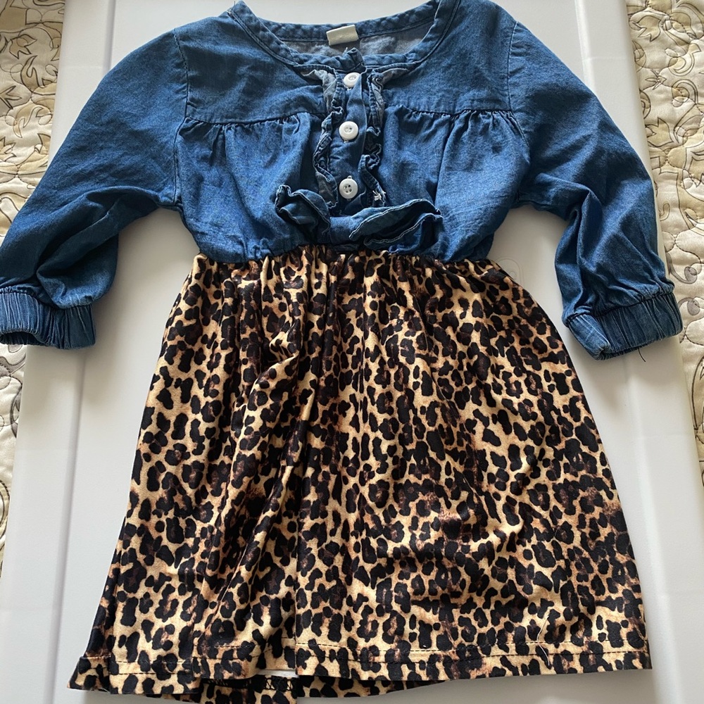 Toddler Dress - Denim & Leopard